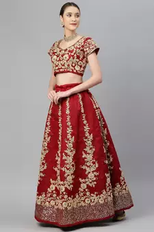 Elegant Maroon Fine Embroidered Women's Semi Stitched Designer Lehenga Choli For Wedding