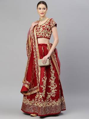 Elegant Maroon Fine Embroidered Women's Semi Stitched Designer Lehenga Choli For Wedding 4