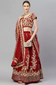 Elegant Maroon Fine Embroidered Women's Semi Stitched Designer Lehenga Choli For Wedding