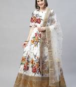 Off-white embroidered art silk semi stitched lehenga