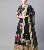 Black embroidered art silk semi stitched lehenga