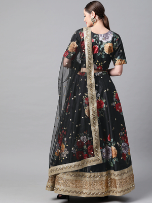 Black embroidered art silk semi stitched lehenga 2