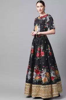 Black embroidered art silk semi stitched lehenga