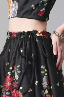 Black embroidered art silk semi stitched lehenga