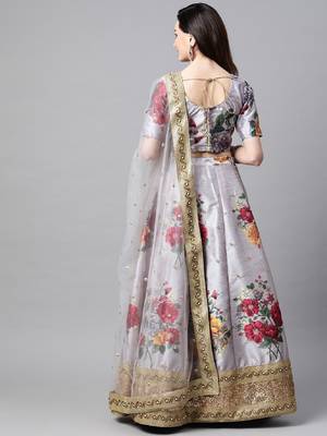 Grey embroidered art silk semi stitched lehenga 2