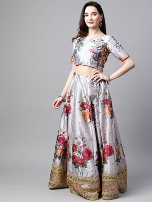 Grey embroidered art silk semi stitched lehenga 3