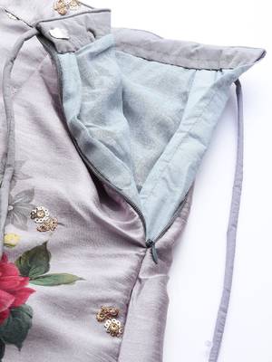 Grey embroidered art silk semi stitched lehenga 5