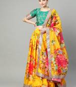Yellow embroidered organza semi stitched lehenga