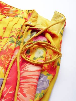 Yellow embroidered organza semi stitched lehenga 5