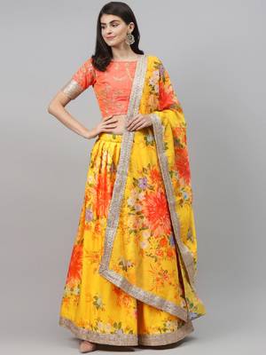 Yellow embroidered organza semi stitched lehenga 1