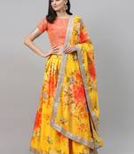 Yellow embroidered organza semi stitched lehenga