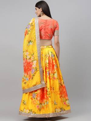 Yellow embroidered organza semi stitched lehenga 2