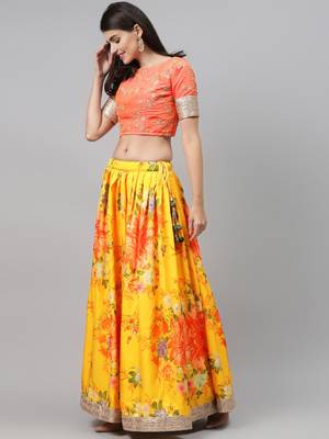 Yellow embroidered organza semi stitched lehenga 3