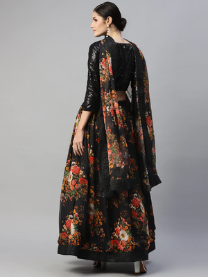 Black embroidered organza semi stitched lehenga 2