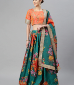 Dark-green embroidered organza semi stitched lehenga