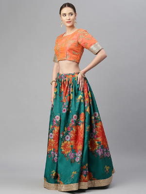 Dark-green embroidered organza semi stitched lehenga 3