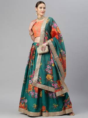 Dark-green embroidered organza semi stitched lehenga 4