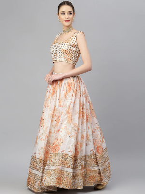 Stunning White Organza Zari And Sequins Work Floral Wedding Lehenga Choli For Women 3