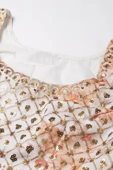 Stunning White Organza Zari And Sequins Work Floral Wedding Lehenga Choli For Women