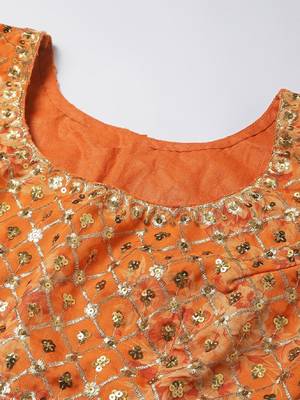 Orange Organza Golden Sequin Embroidered Lehenga Choli Set 5