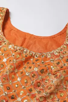Orange Organza Golden Sequin Embroidered Lehenga Choli Set