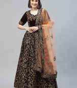 Engaging Maroon Zari, Sequins And Thread Embroidered Velvet Semi Stitched Dulhan Lehenga