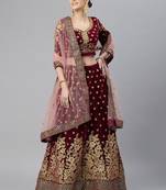 Engaging Purple Zari, Sequins And Thread Embroidered Velvet Semi Stitched Dulhan Lehenga