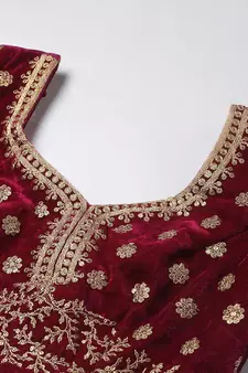 Engaging Purple Zari, Sequins And Thread Embroidered Velvet Semi Stitched Dulhan Lehenga