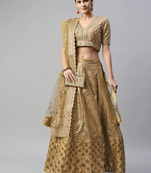 Prepossessing Brown Golden Sequins Work Art Silk Bridal Wedding Heavy Lehenga Choli With Dupatta