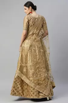 Prepossessing Brown Golden Sequins Work Art Silk Bridal Wedding Heavy Lehenga Choli With Dupatta