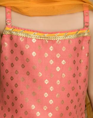 Peach Gold & Mustard Kurta Dhoti With Lace Work and Mesh Dupatta 4
