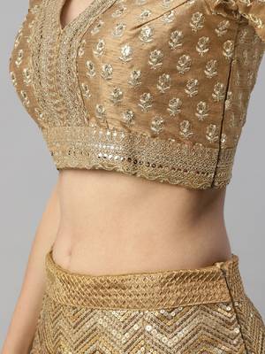 Prepossessing Brown Golden Sequins Work Art Silk Bridal Wedding Heavy Lehenga Choli With Dupatta 5