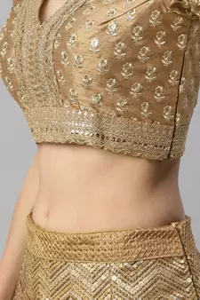 Prepossessing Brown Golden Sequins Work Art Silk Bridal Wedding Heavy Lehenga Choli With Dupatta
