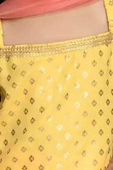 Yellow & Neon Pink Kurta Dhoti With Lace Work and Mesh Dupatta