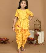 Yellow With Gold Print Dhoti & Jhabala