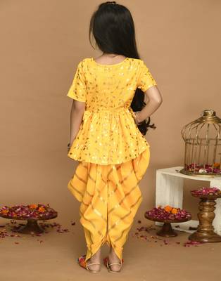 Yellow With Gold Print Dhoti & Jhabala 2