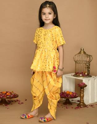 Yellow With Gold Print Dhoti & Jhabala 3