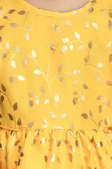 Yellow With Gold Print Dhoti & Jhabala