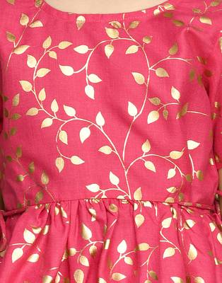 Pink Cotton Gold Screen Printed Kids Dhoti Suit 4
