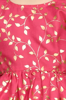 Pink Cotton Gold Screen Printed Kids Dhoti Suit
