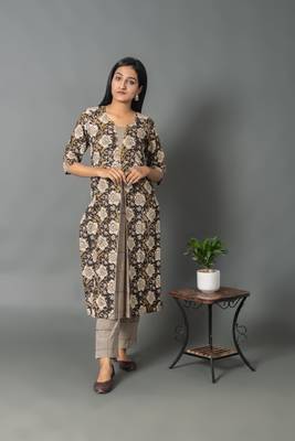 Brown printed cotton cotton-kurtis 1