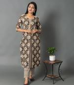 Brown printed cotton cotton-kurtis