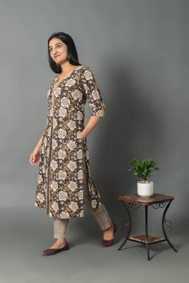 Brown printed cotton cotton-kurtis 2