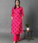 Rani-pink woven rayon long-kurtis