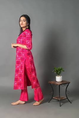 Rani-pink woven rayon long-kurtis 2