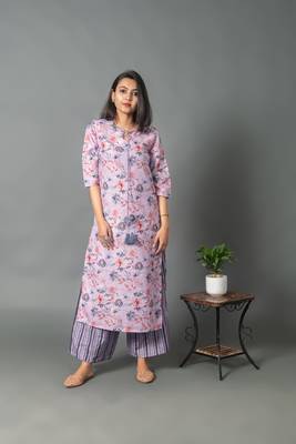 Purple printed rayon long-kurtis 1