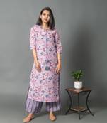 Purple printed rayon long-kurtis