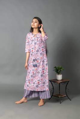 Purple printed rayon long-kurtis 2