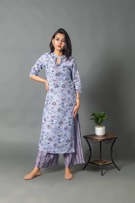 Grey printed rayon long-kurtis 1