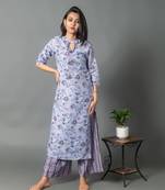 Grey printed rayon long-kurtis